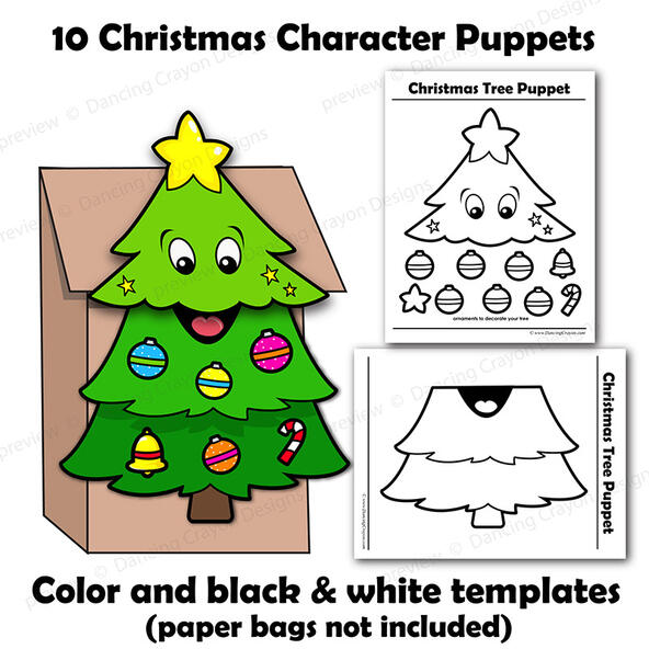 Christmas Tree Paper Bag Puppet craft activity Christmas Tree Paper Bag puppet